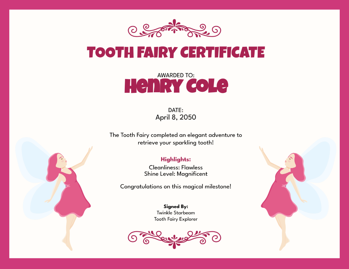 Free Tooth Fairy Certificate Border Design Template - Edit Online & Download