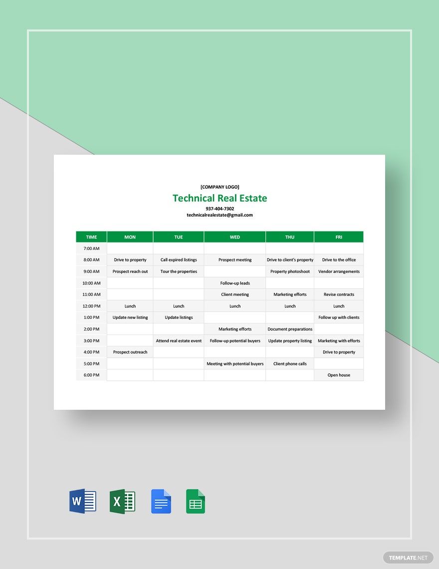 Real Estate Agent Schedule Template