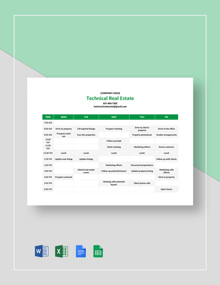 FREE Real Estate Schedule Template Download in Word Google Docs