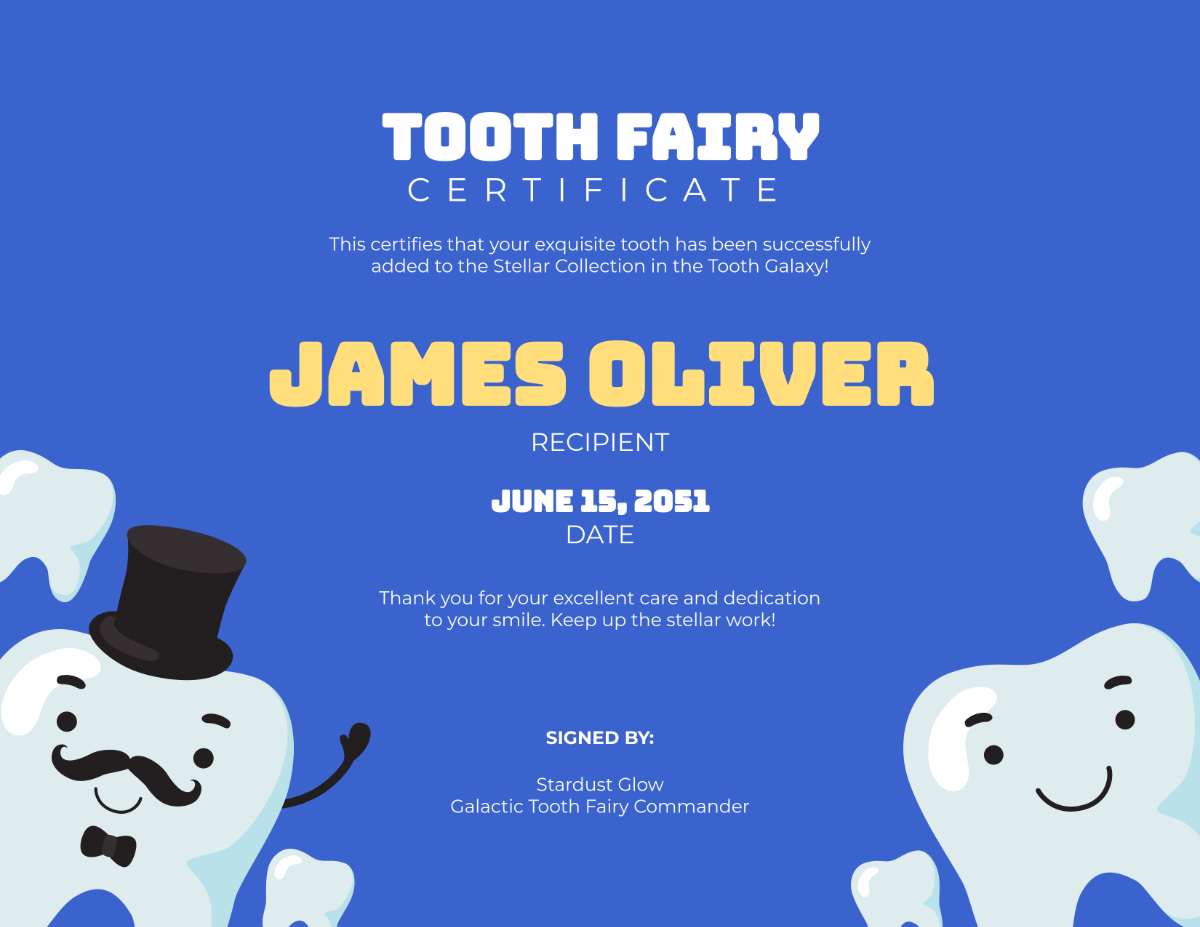 Blue Tooth Fairy Certificate Template - Edit Online & Download