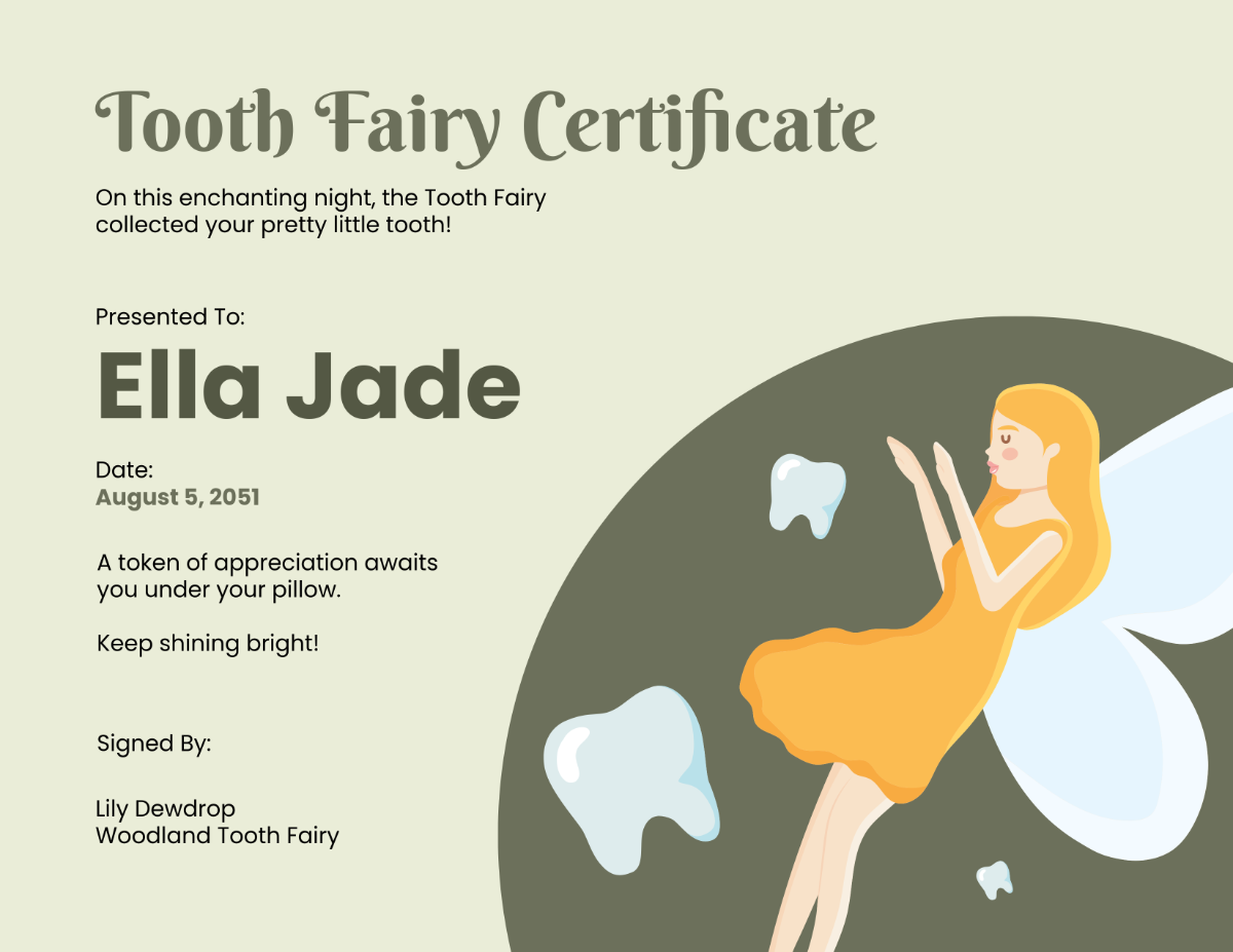 Muted Colors Tooth Fairy Certificate Template - Edit Online & Download