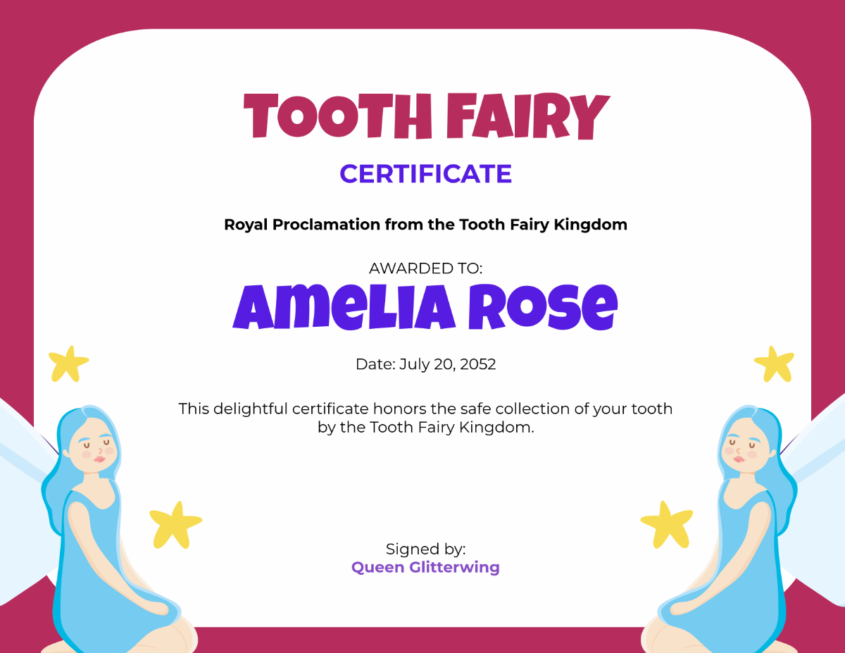 Free Tooth Fairy Certificate Background Template - Edit Online & Download