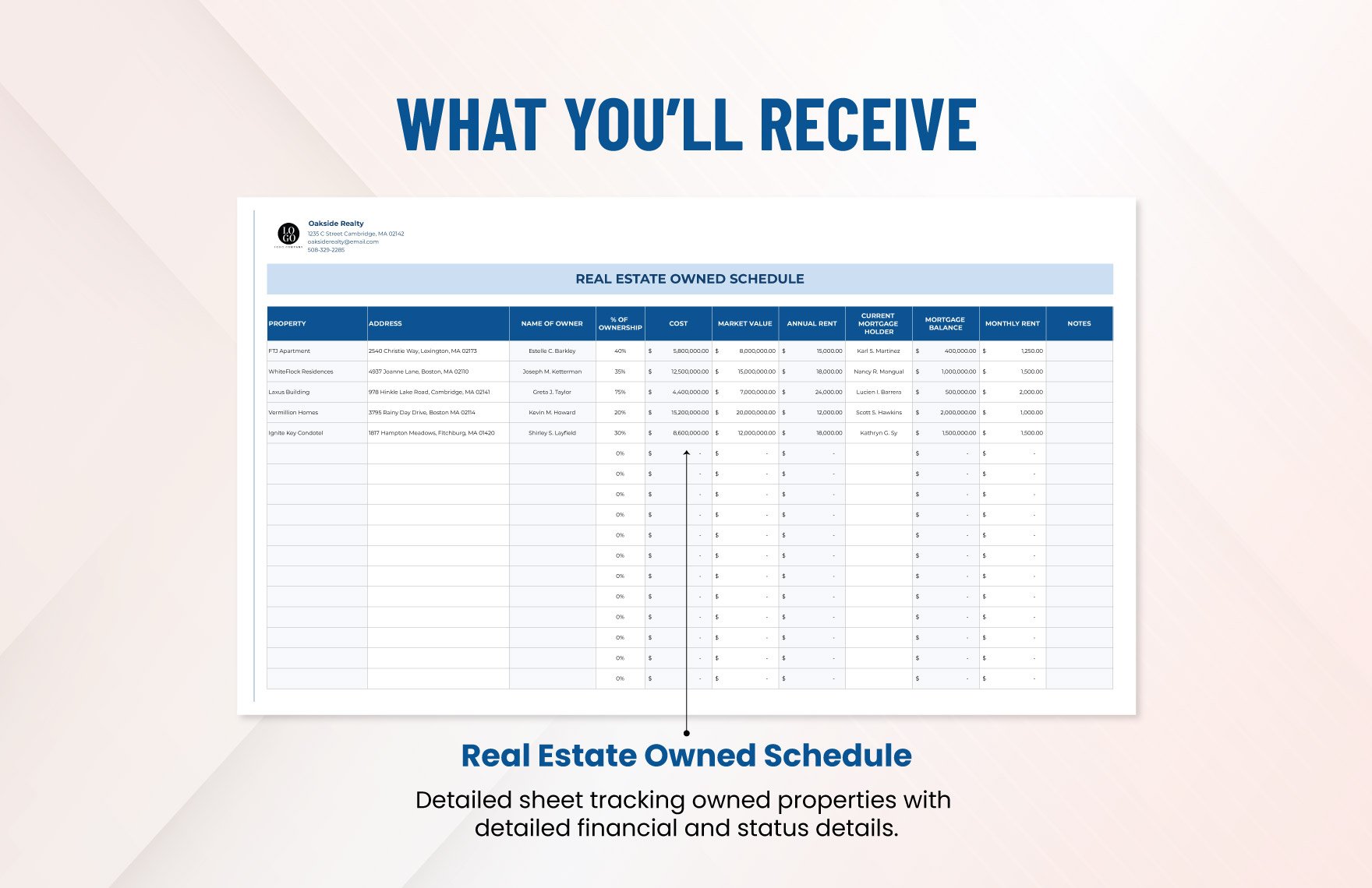Real Estate Owned Schedule Template
