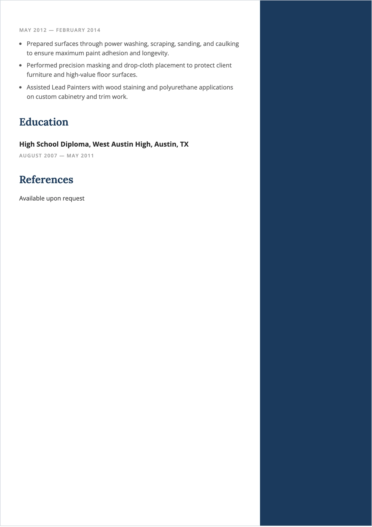 Free Painter ATS Resume Template, AI Resume Builder