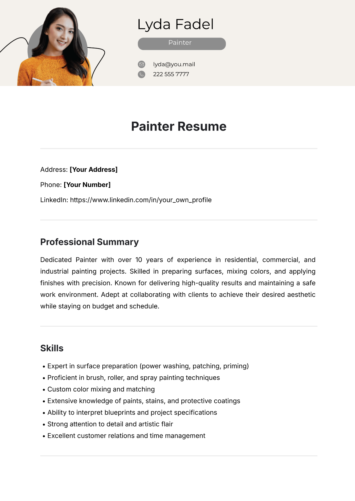 Painter Resume Template - Edit Online & Download