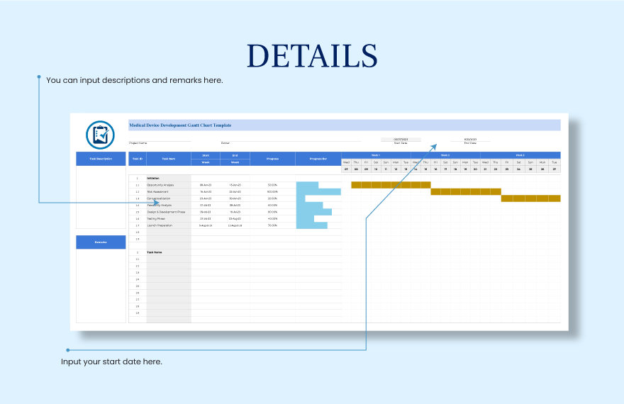 Medical Device Development Gantt Chart Template