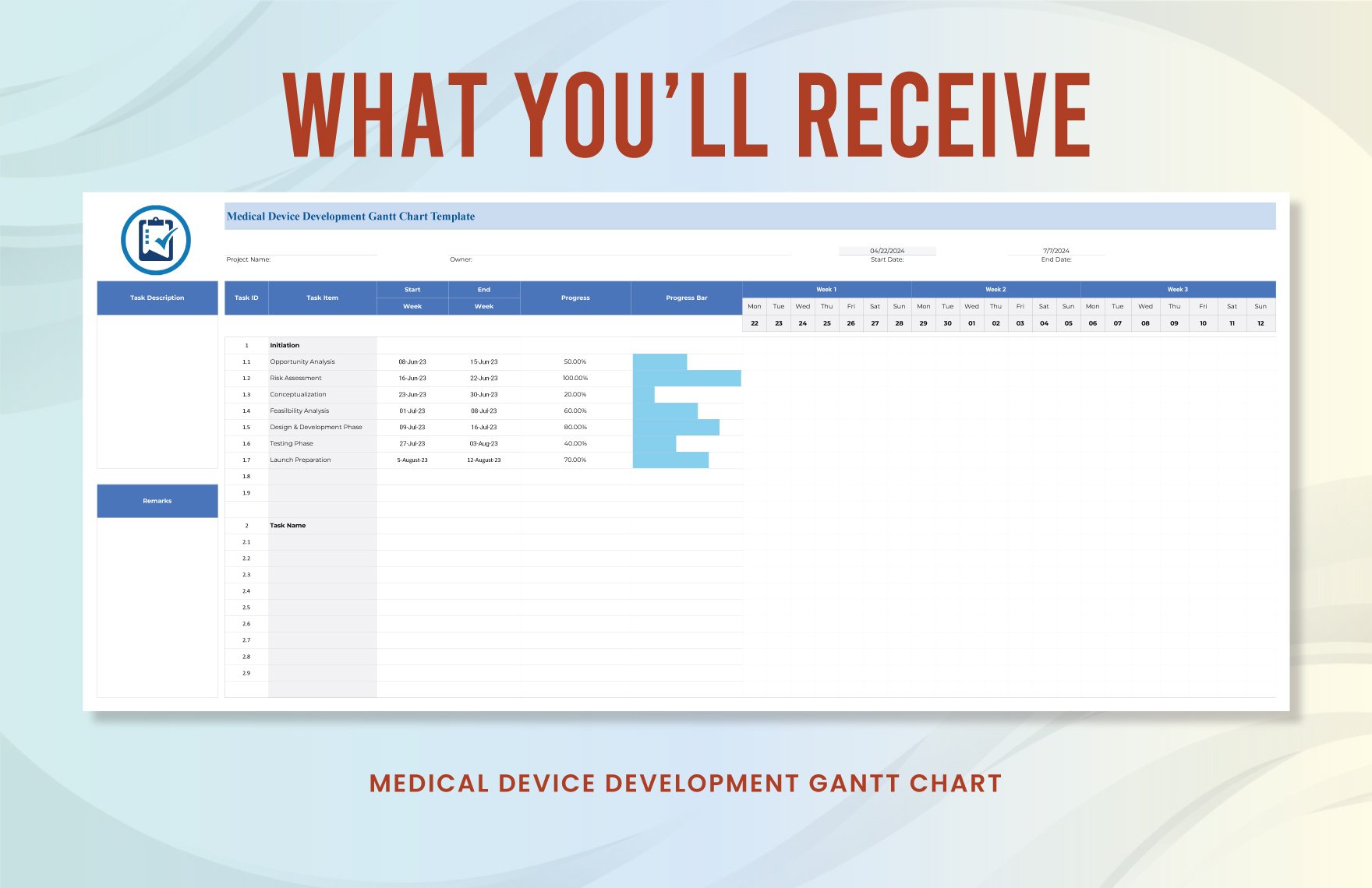Medical Device Development Gantt Chart Template