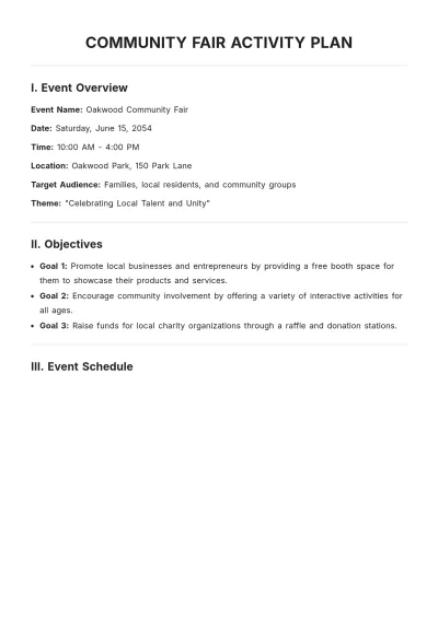 Free Community Fair Activity Plan Template to Edit Online