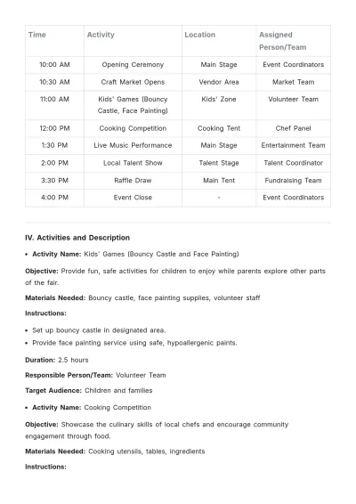 Free Community Fair Activity Plan Template to Edit Online