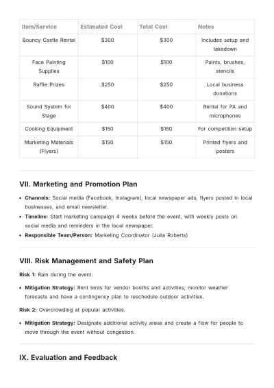 Free Community Fair Activity Plan Template to Edit Online
