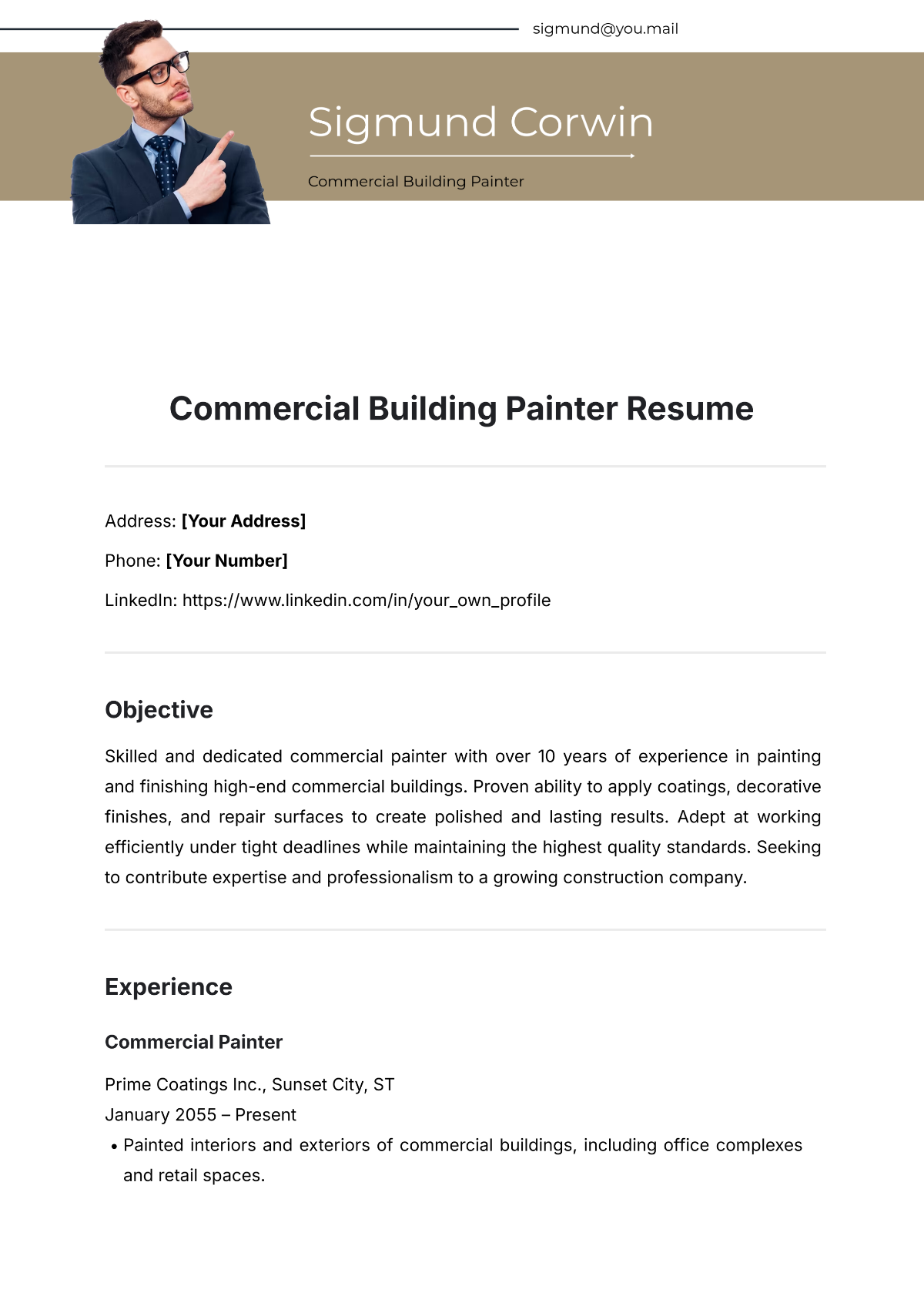 Commercial Building Painter Resume Template - Edit Online & Download