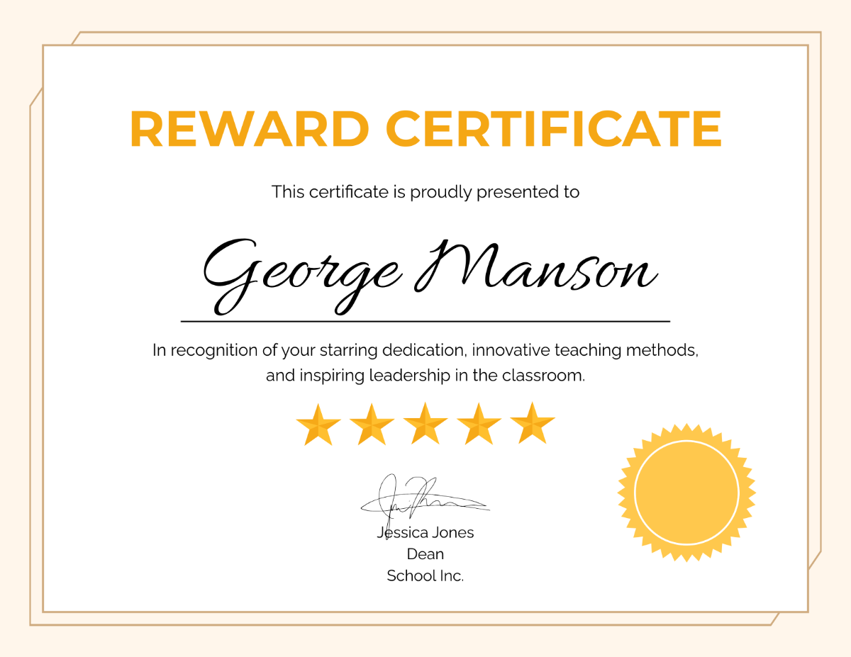 Free Reward Certificate with Stars Template - Edit Online & Download