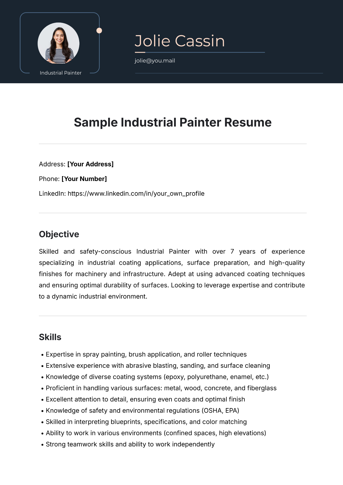 Sample Industrial Painter Resume Template - Edit Online & Download