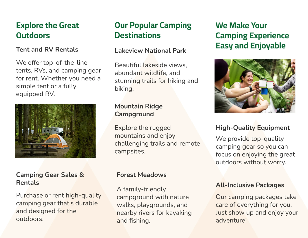 Free Camping Brochure Template to Edit Online