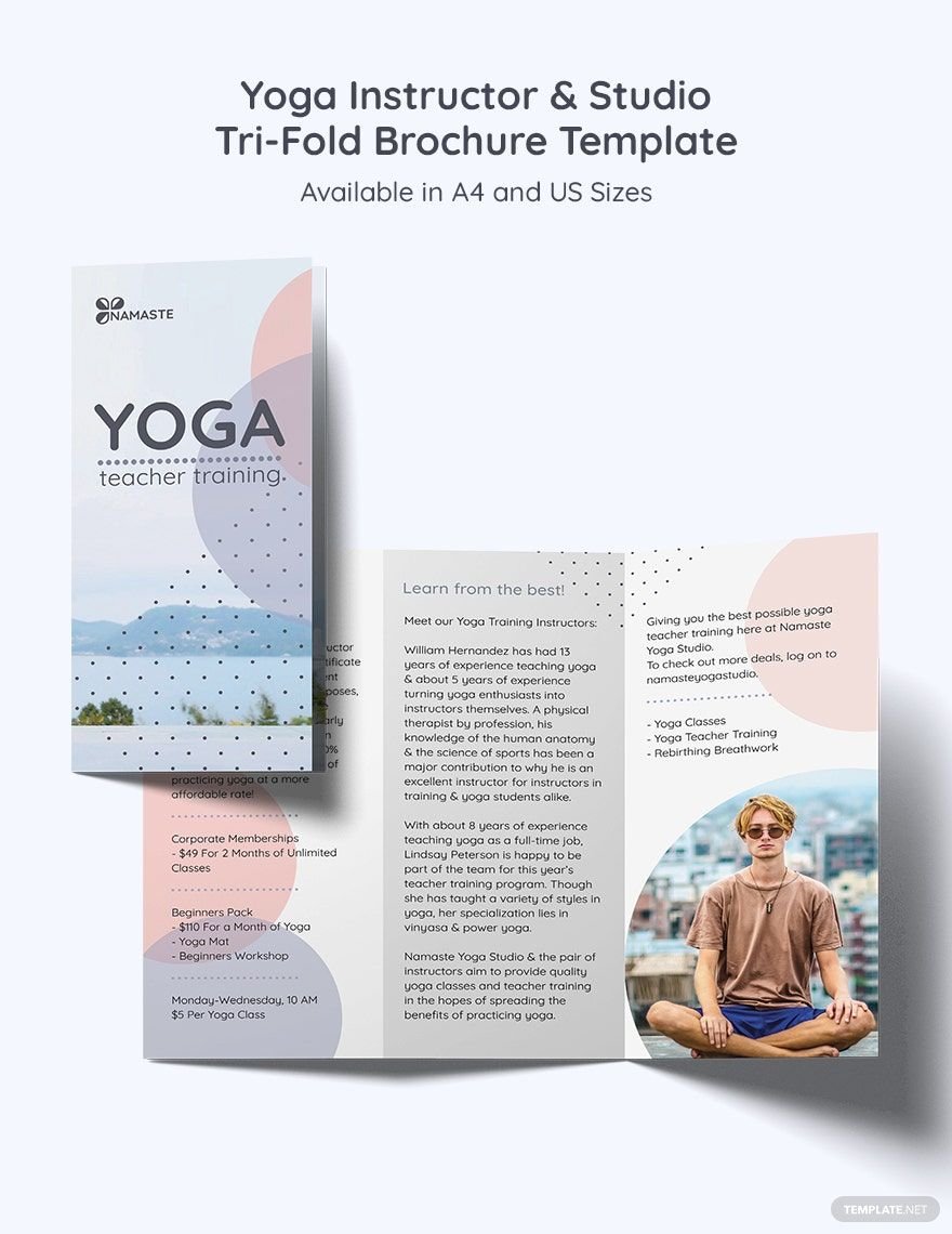 Yoga Instructor & Studio Tri-Fold Brochure Template