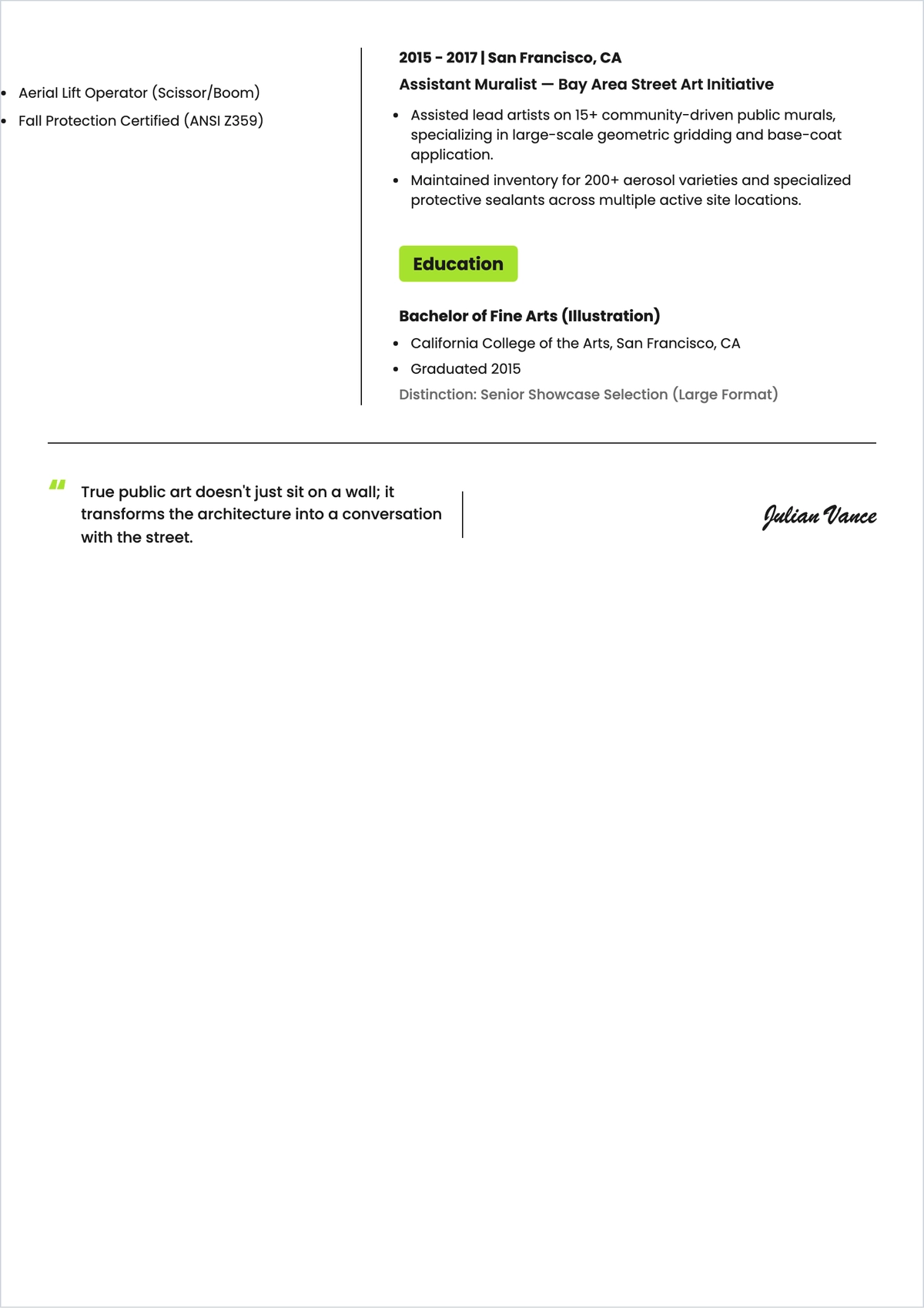 Free Mural Artistic Painter ATS Resume Template, AI Resume Builder