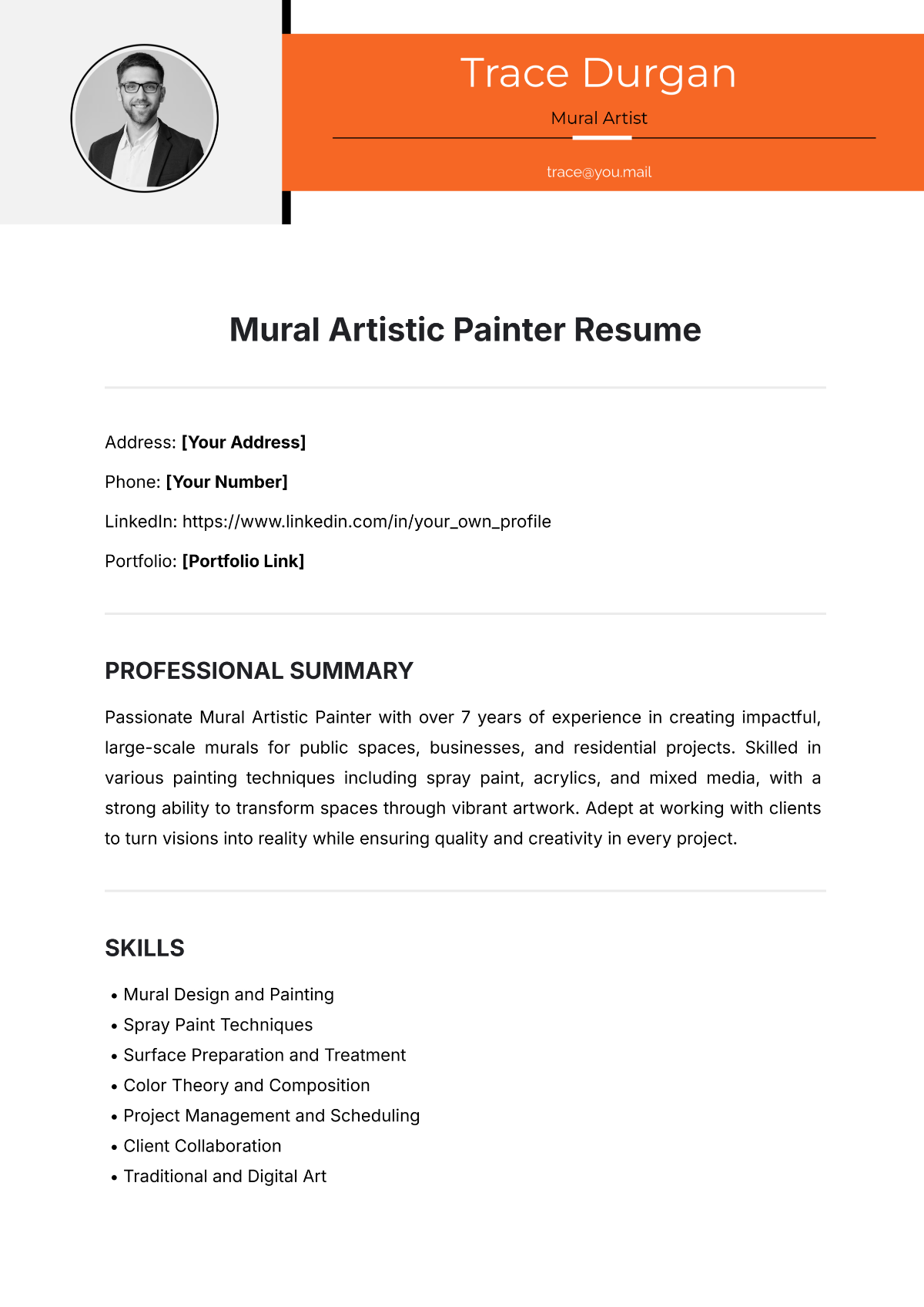 Mural Artistic Painter Resume Template - Edit Online & Download