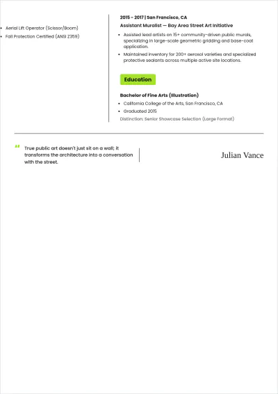 Free Mural Artistic Painter ATS Resume Template, AI Resume Builder