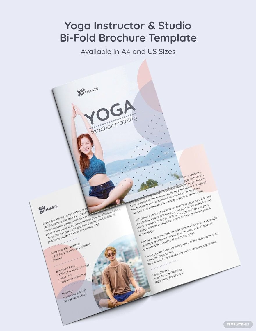 Free Yoga Instructor & Studio Bi-Fold Brochure Template