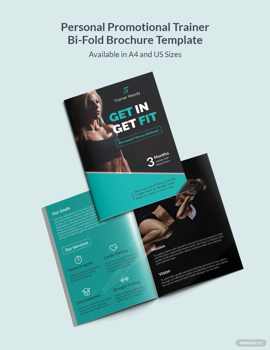 Personal Promotional Trainer Bi-Fold Brochure Template in Word, Google Docs, Illustrator, PSD, Apple Pages, Publisher, InDesign