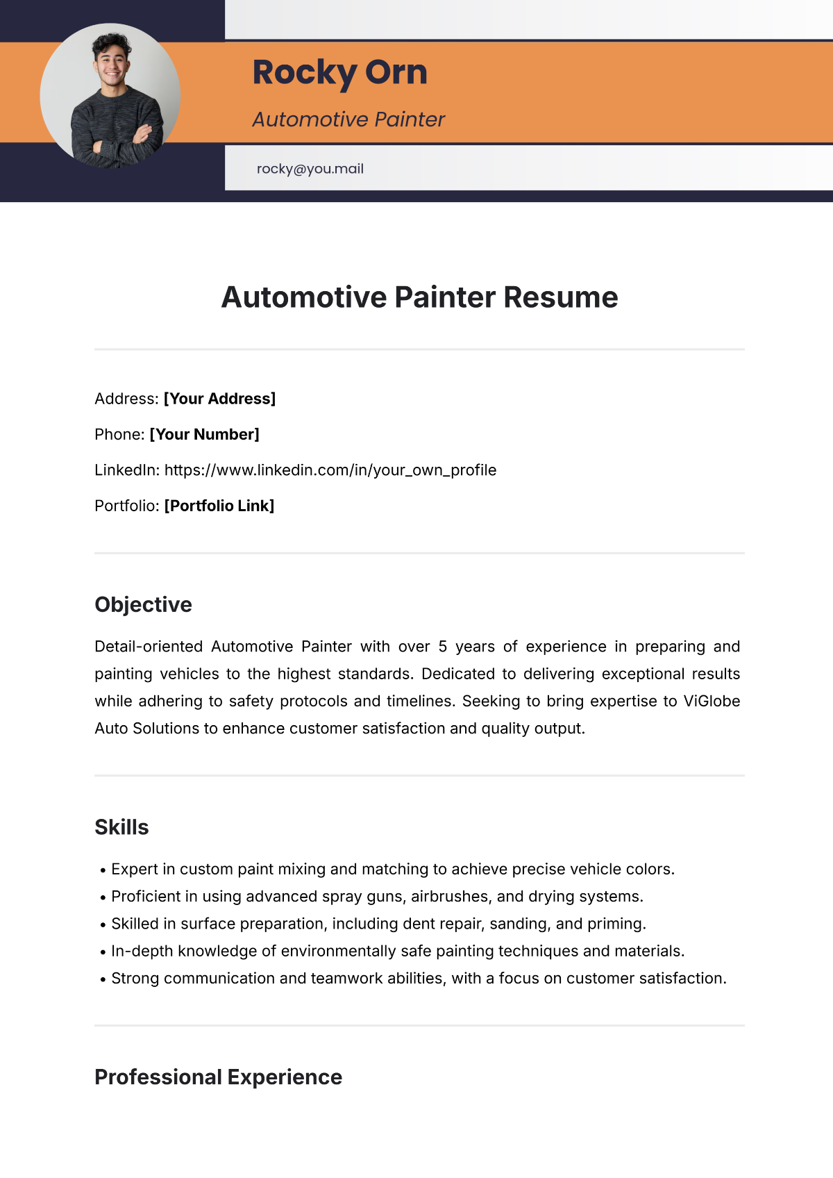 Automotive Painter Resume Template - Edit Online & Download