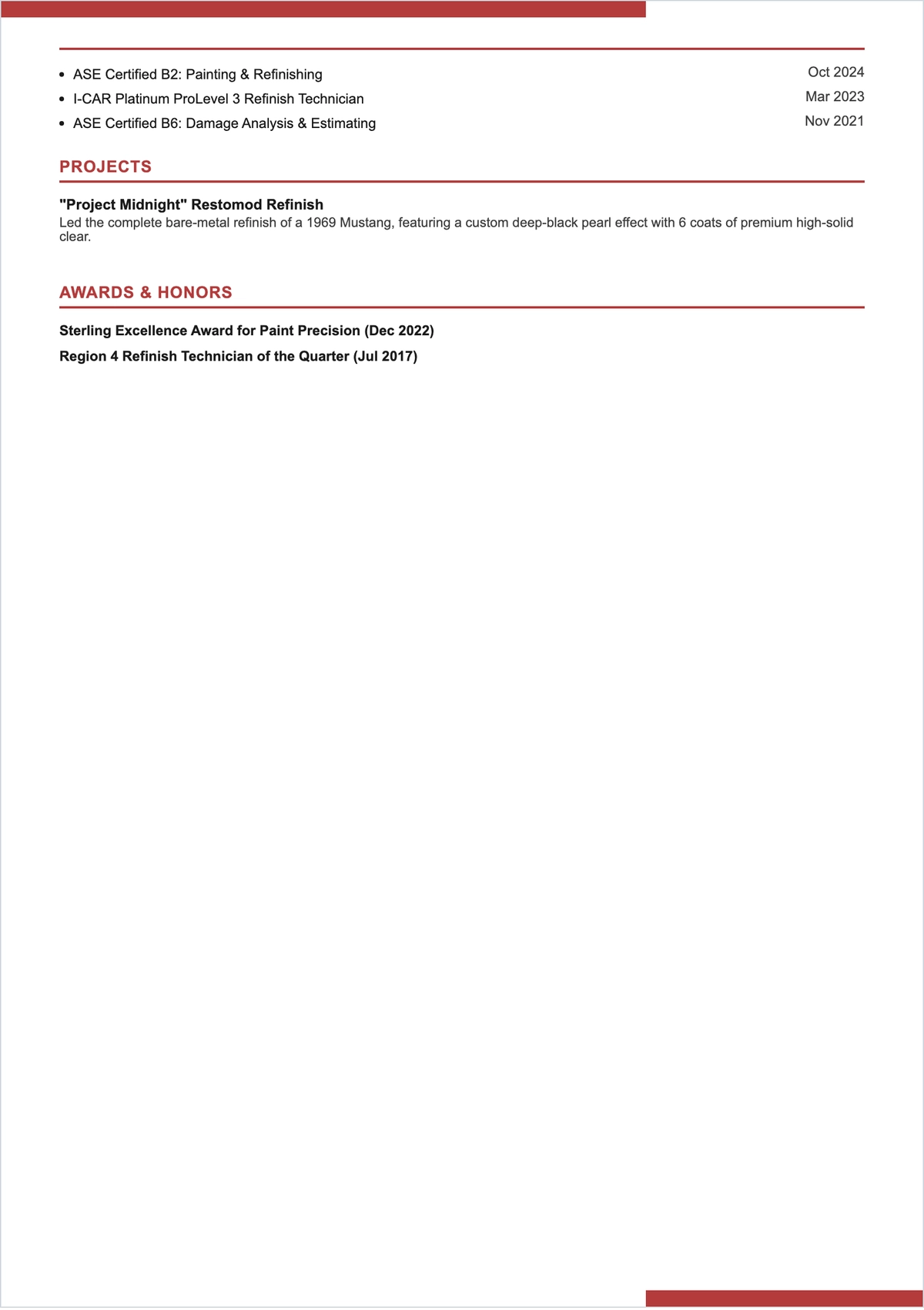 Free Automotive Painter ATS Resume Template, AI Resume Builder