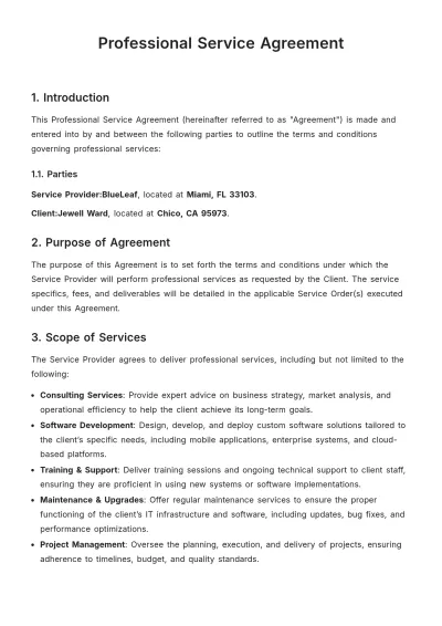 Free Professional Service Agreement Template to Edit Online