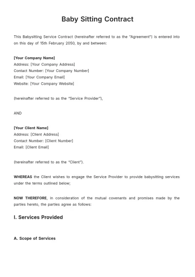 Free Baby Sitting Contract Template to Edit Online