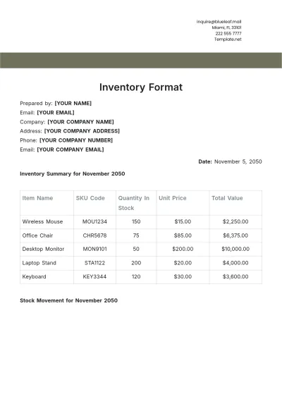 Free Inventory Format Template to Edit Online