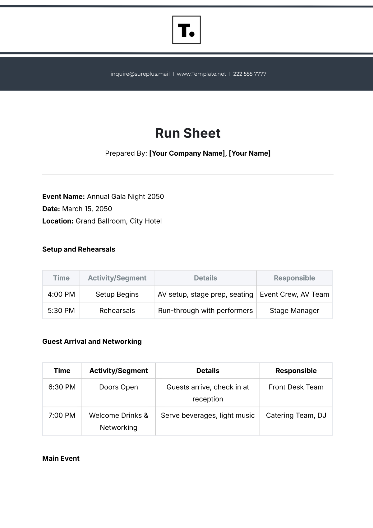 Run Sheet Template - Edit Online & Download