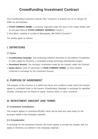 Free Crowdfunding Investment Contract Template to Edit Online