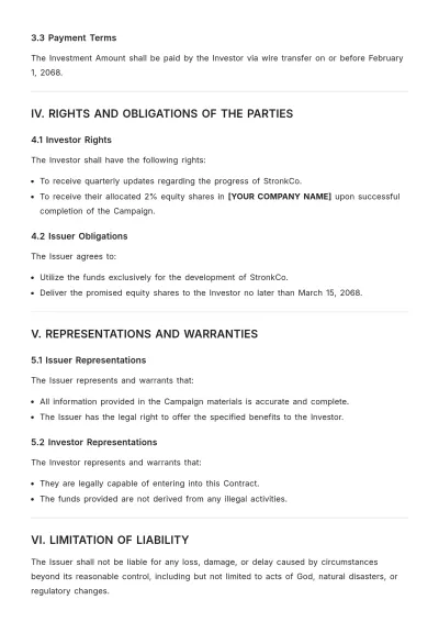 Free Crowdfunding Investment Contract Template to Edit Online