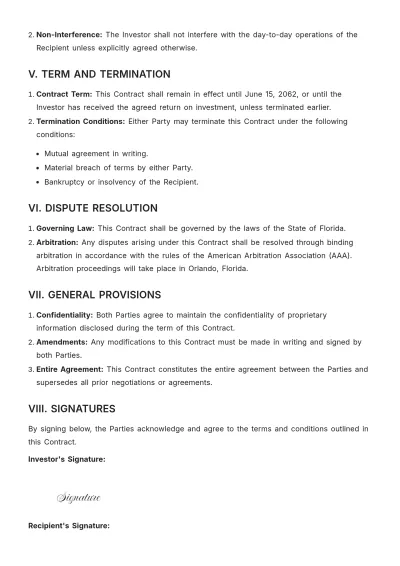 Free Sample Personal Investment Contract Template to Edit Online
