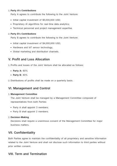 Free Joint Venture Investment Contract Template to Edit Online