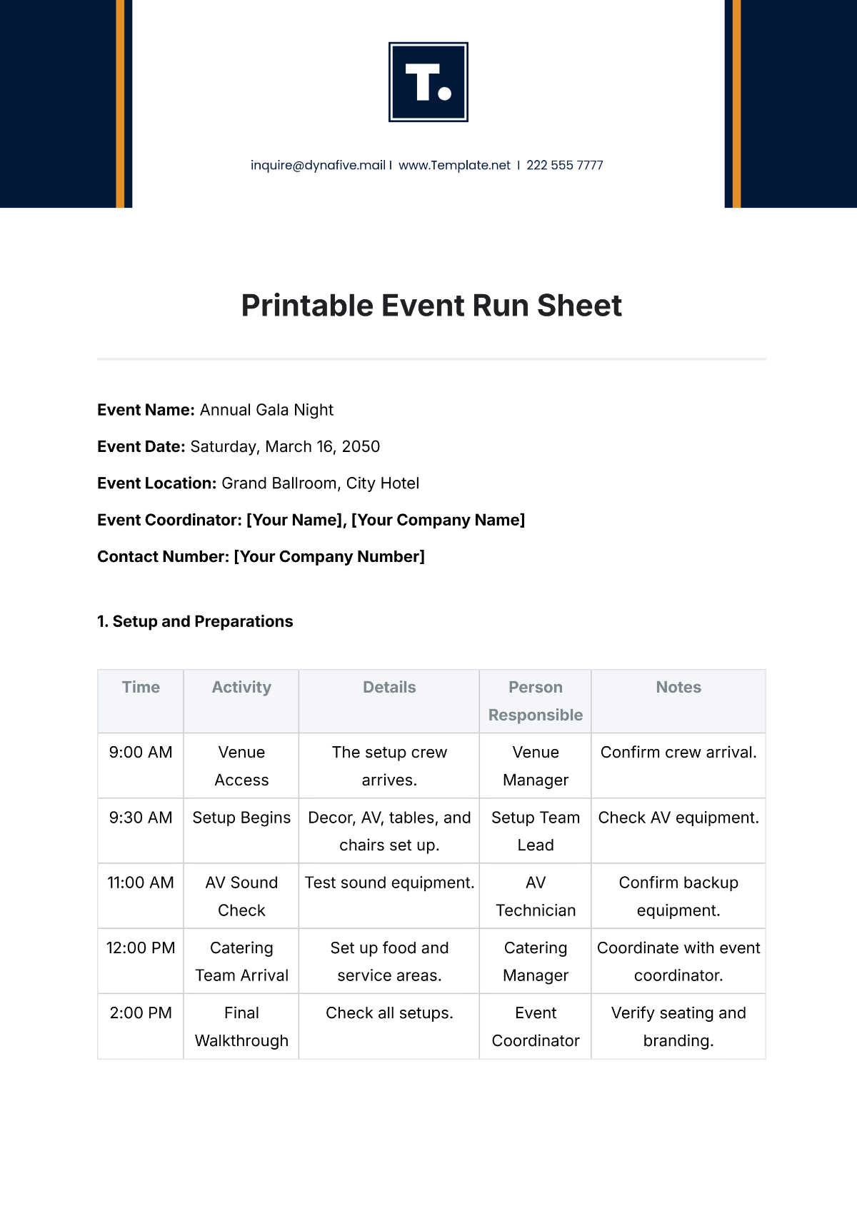 Printable Event Run Sheet Template - Edit Online & Download