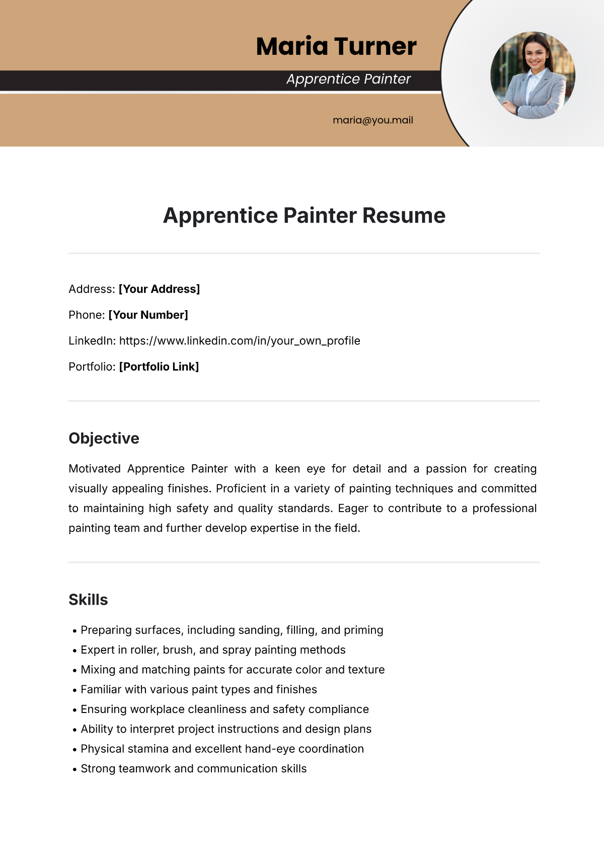 Apprentice Painter Resume Template - Edit Online & Download