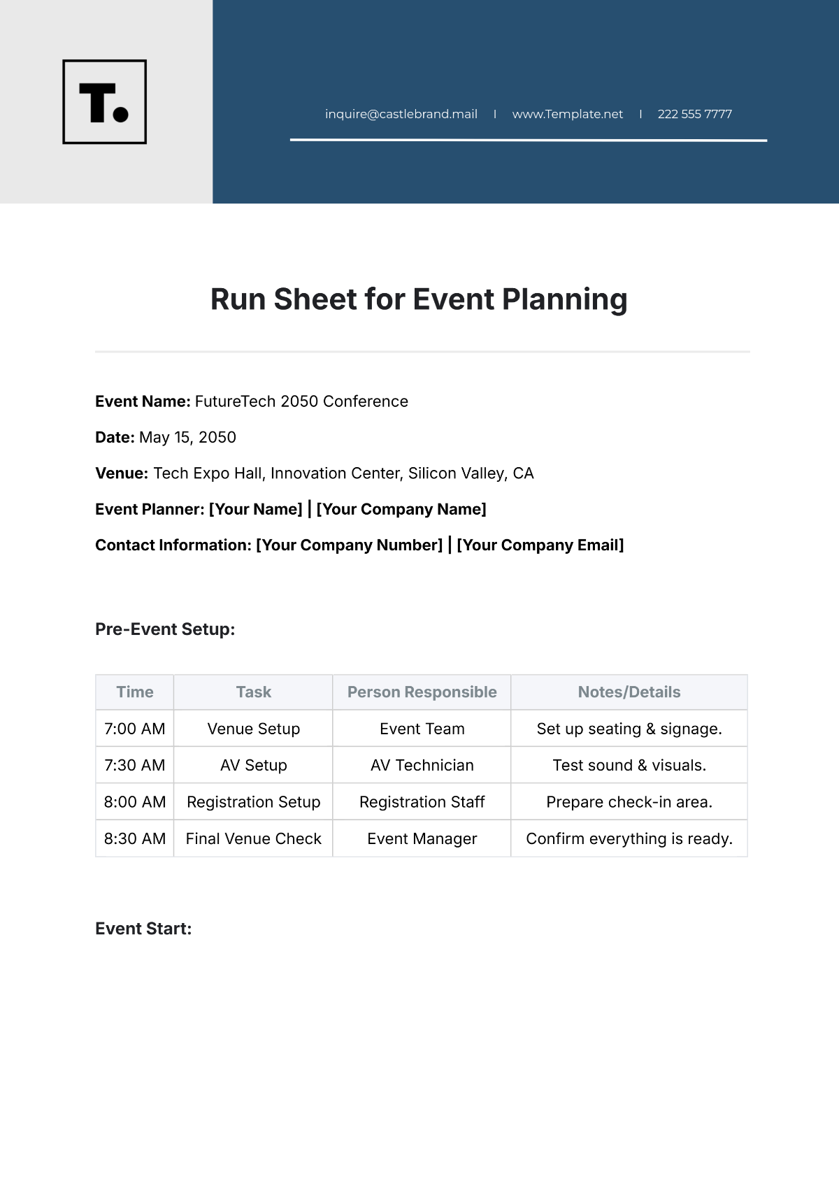 Run Sheet for Event Planning Template - Edit Online & Download