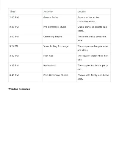 Free Wedding Run Sheet Template to Edit Online