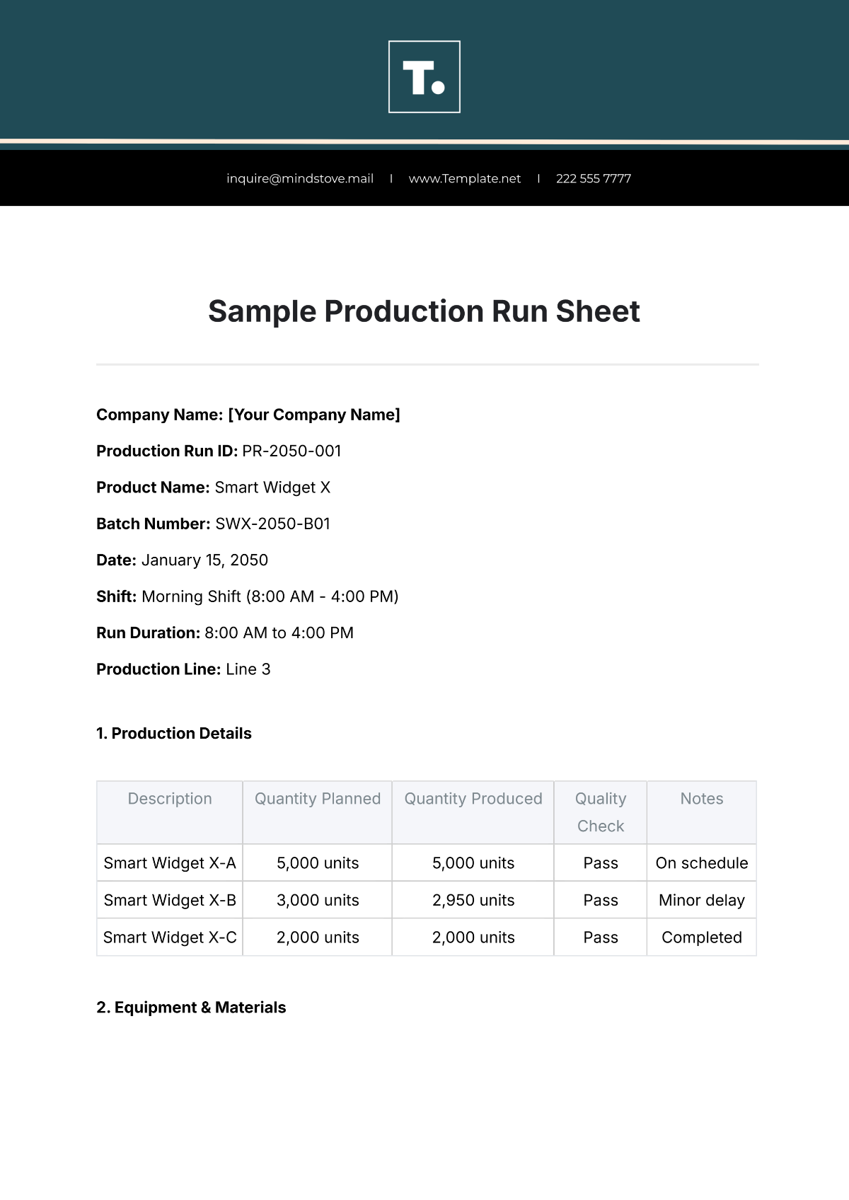 Sample Production Run Sheet Template - Edit Online & Download