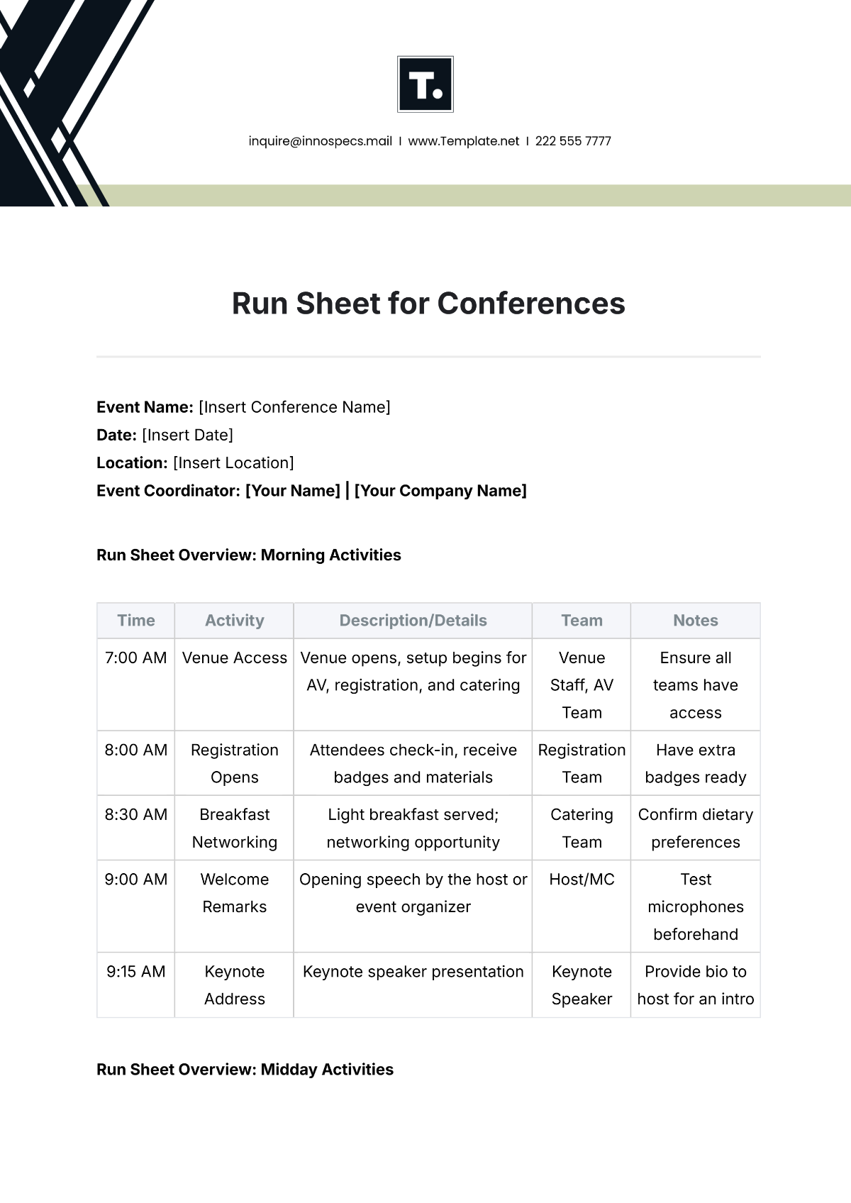 Run Sheet for Conferences Template - Edit Online & Download