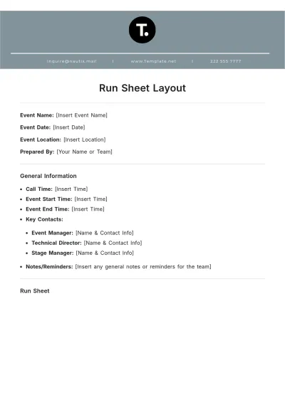 Free Run Sheet Layout Template to Edit Online