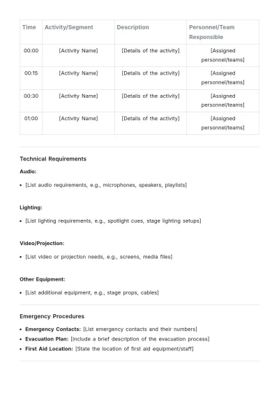 Free Run Sheet Layout Template to Edit Online