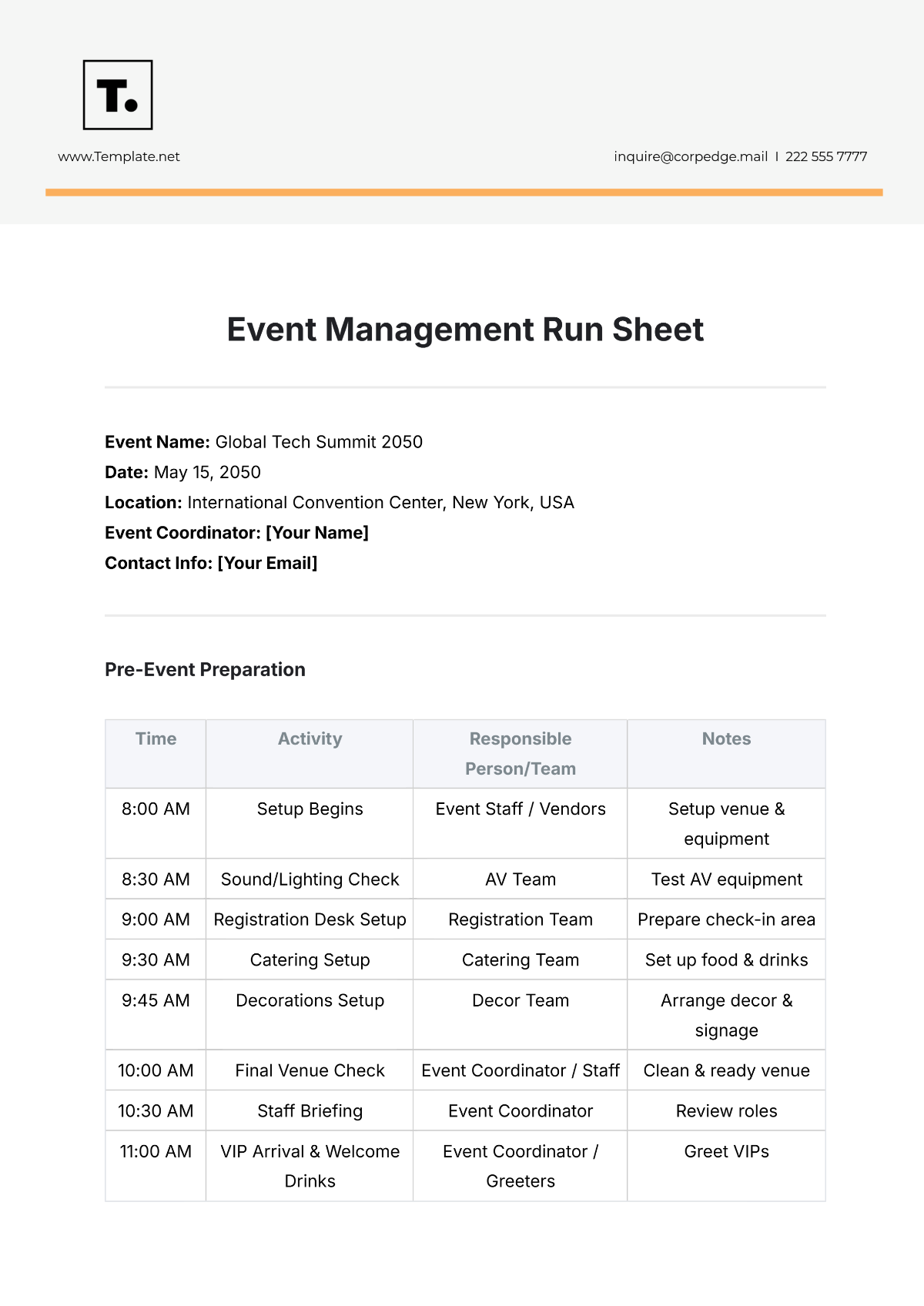 Event Management Run Sheet Template - Edit Online & Download