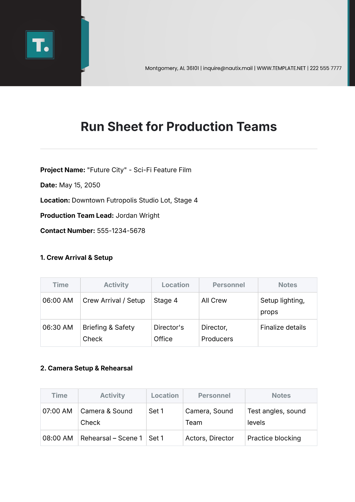 Run Sheet for Production Teams Template - Edit Online & Download