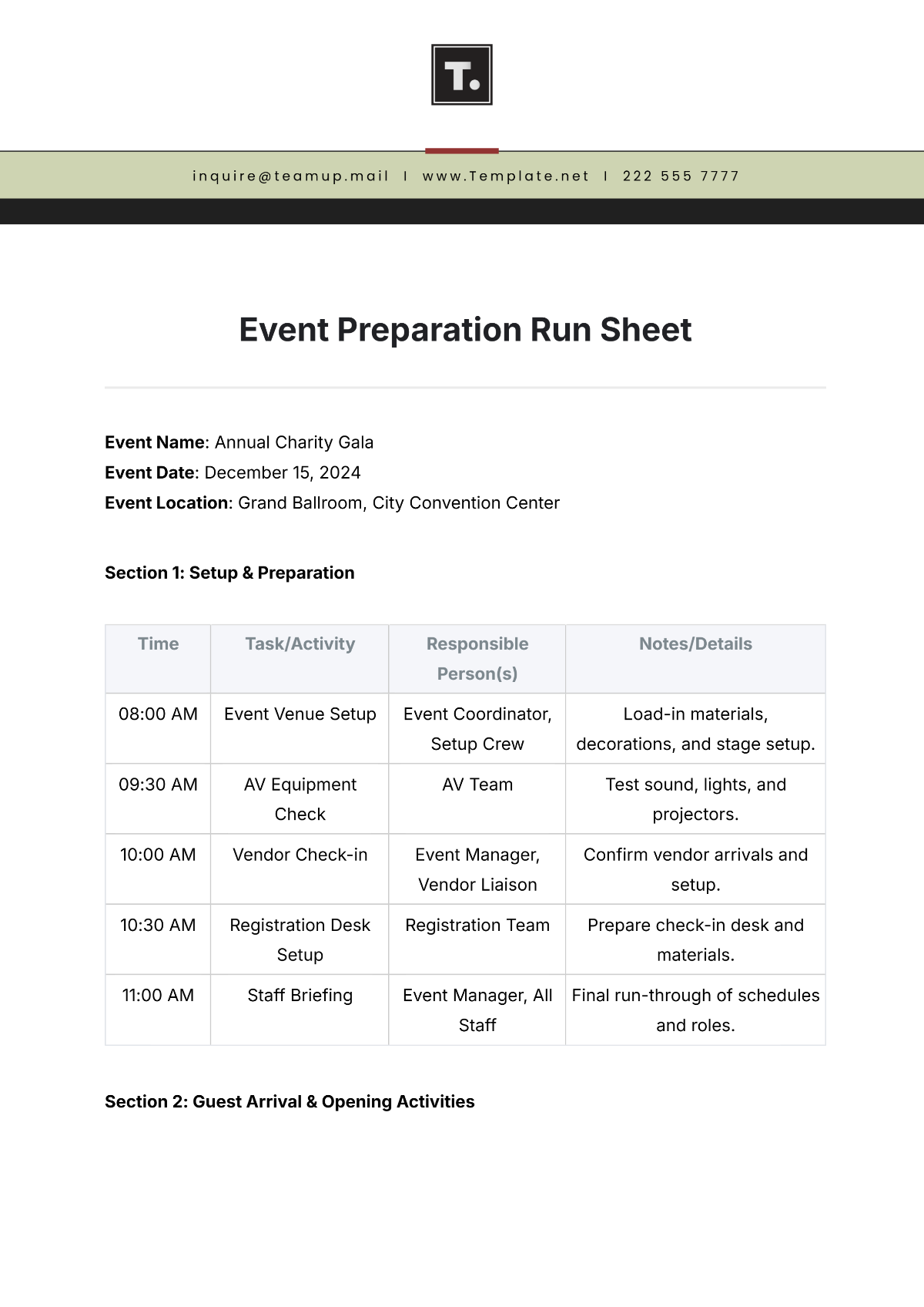 Event Preparation Run Sheet Template - Edit Online & Download