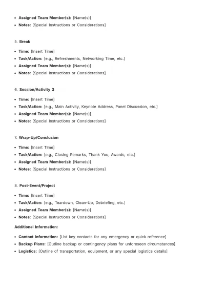 Free Team Run Sheet Outline Template to Edit Online