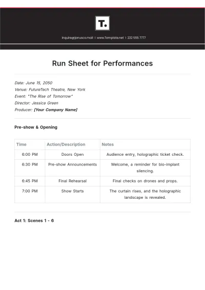 Free Run Sheet for Performances Template to Edit Online
