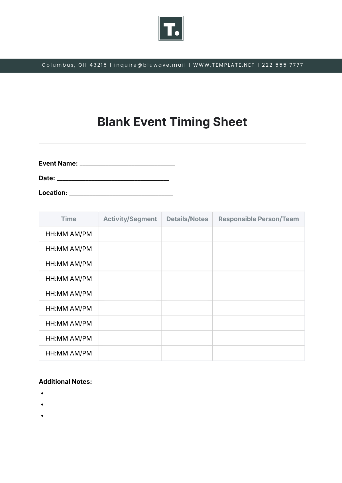 Blank Event Timing Sheet Template - Edit Online & Download