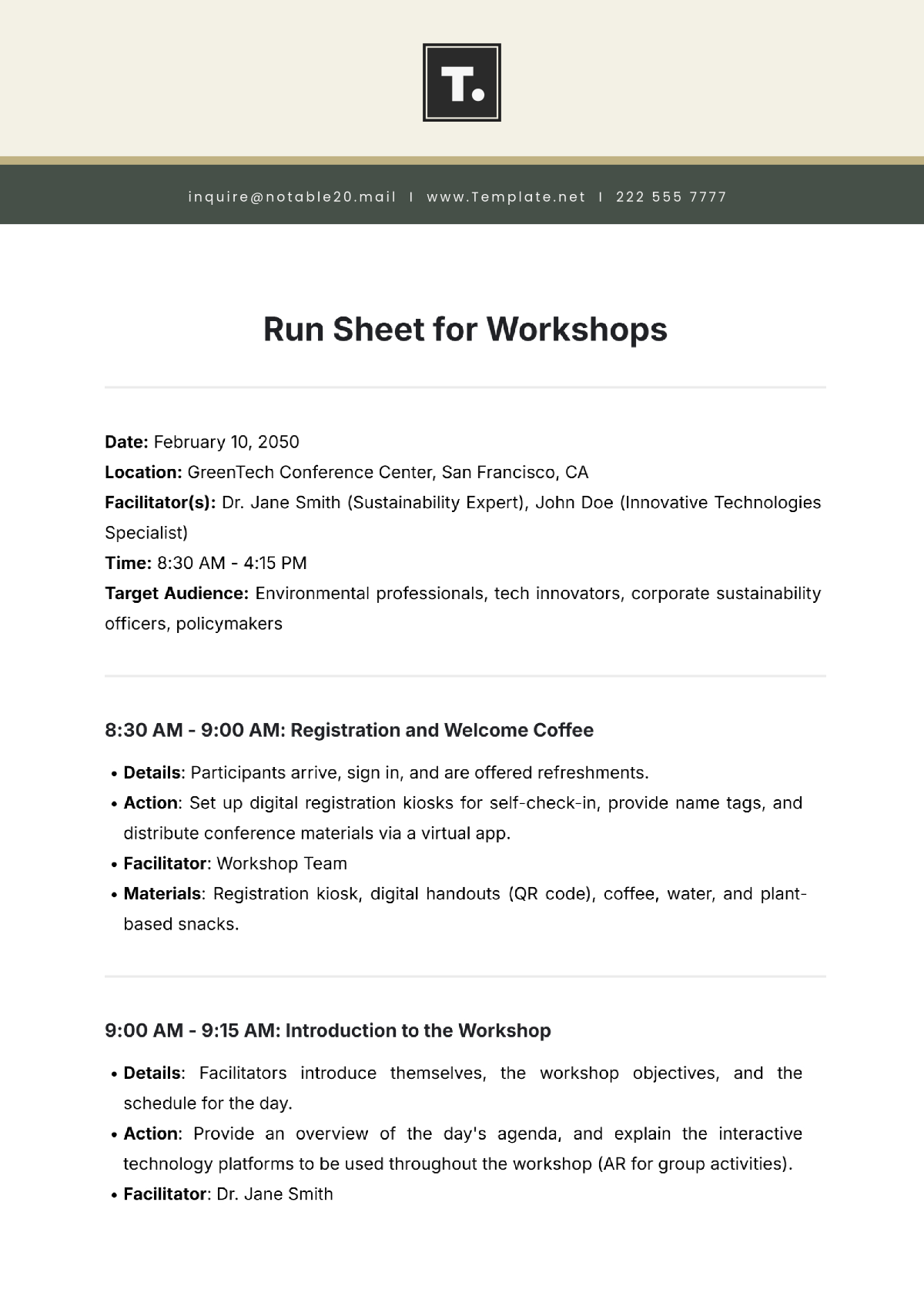 Run Sheet for Workshops Template - Edit Online & Download