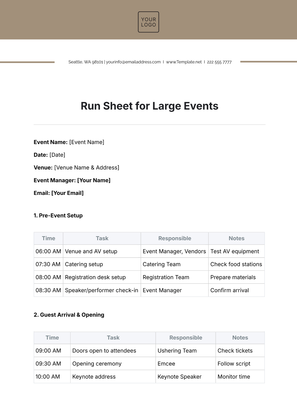 Run Sheet Template for Large Events - Edit Online & Download